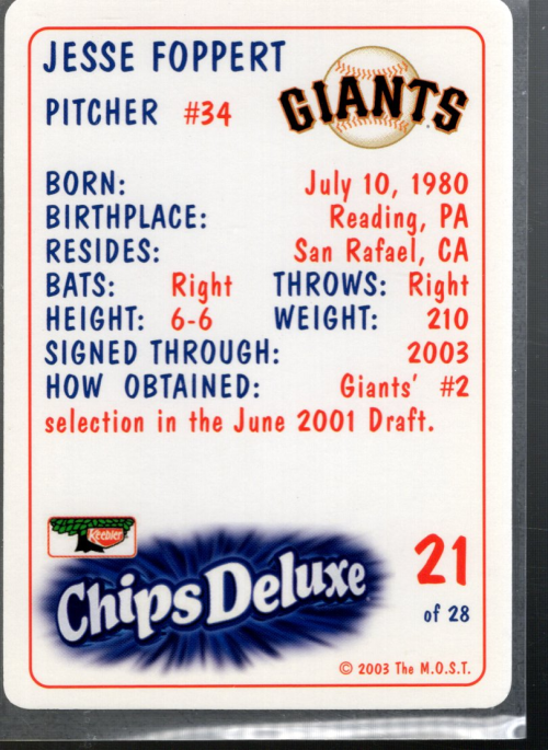 B5921- 2003 Giants Keebler Baseball Card #s 1-28 -You Pick- 15+ FREE US SHIP - Picture 7 of 7