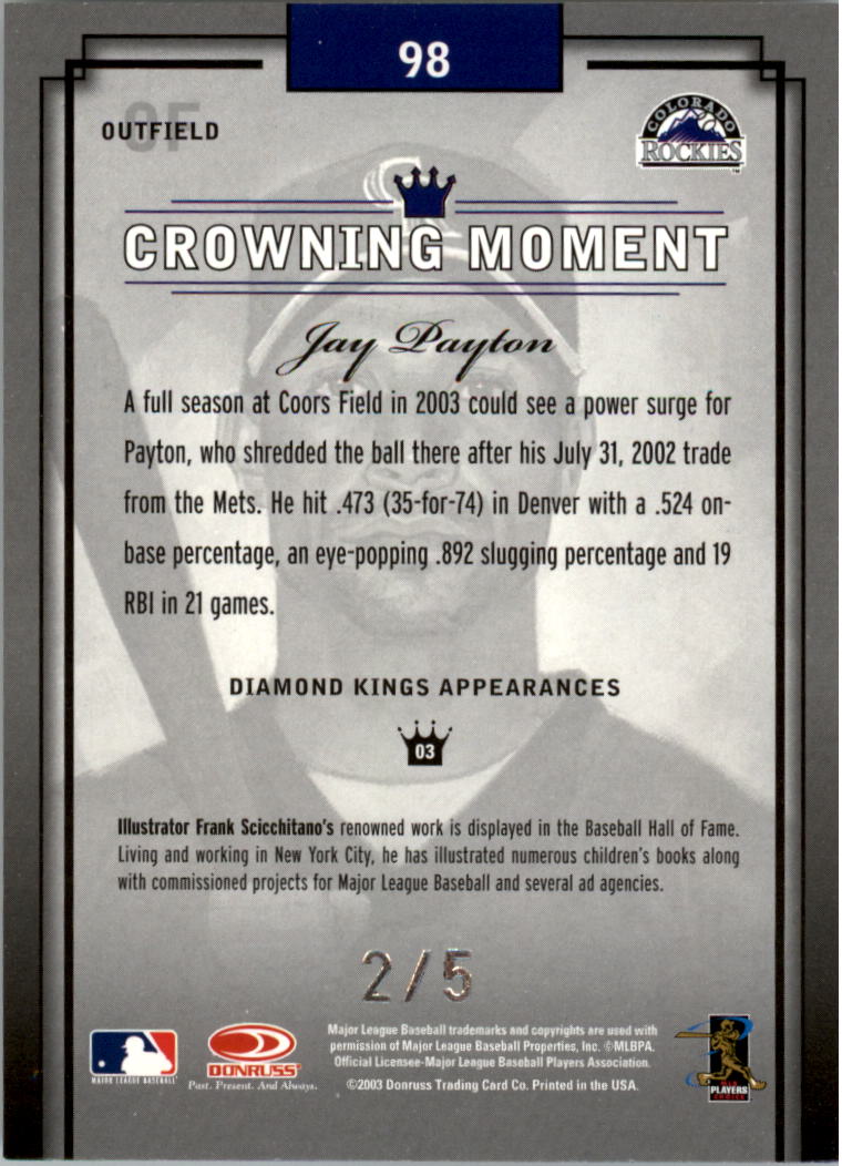 2003 Diamond Kings Atlantic City National #98 Jay Payton back image