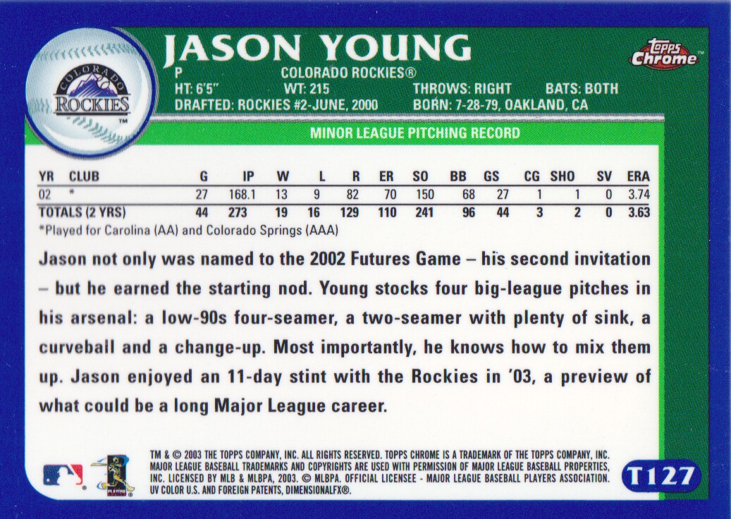 2003 Topps Chrome Traded #T127 Jason Young PROS back image