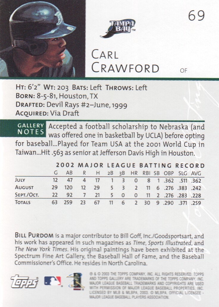 2003 Topps Gallery #69 Carl Crawford back image