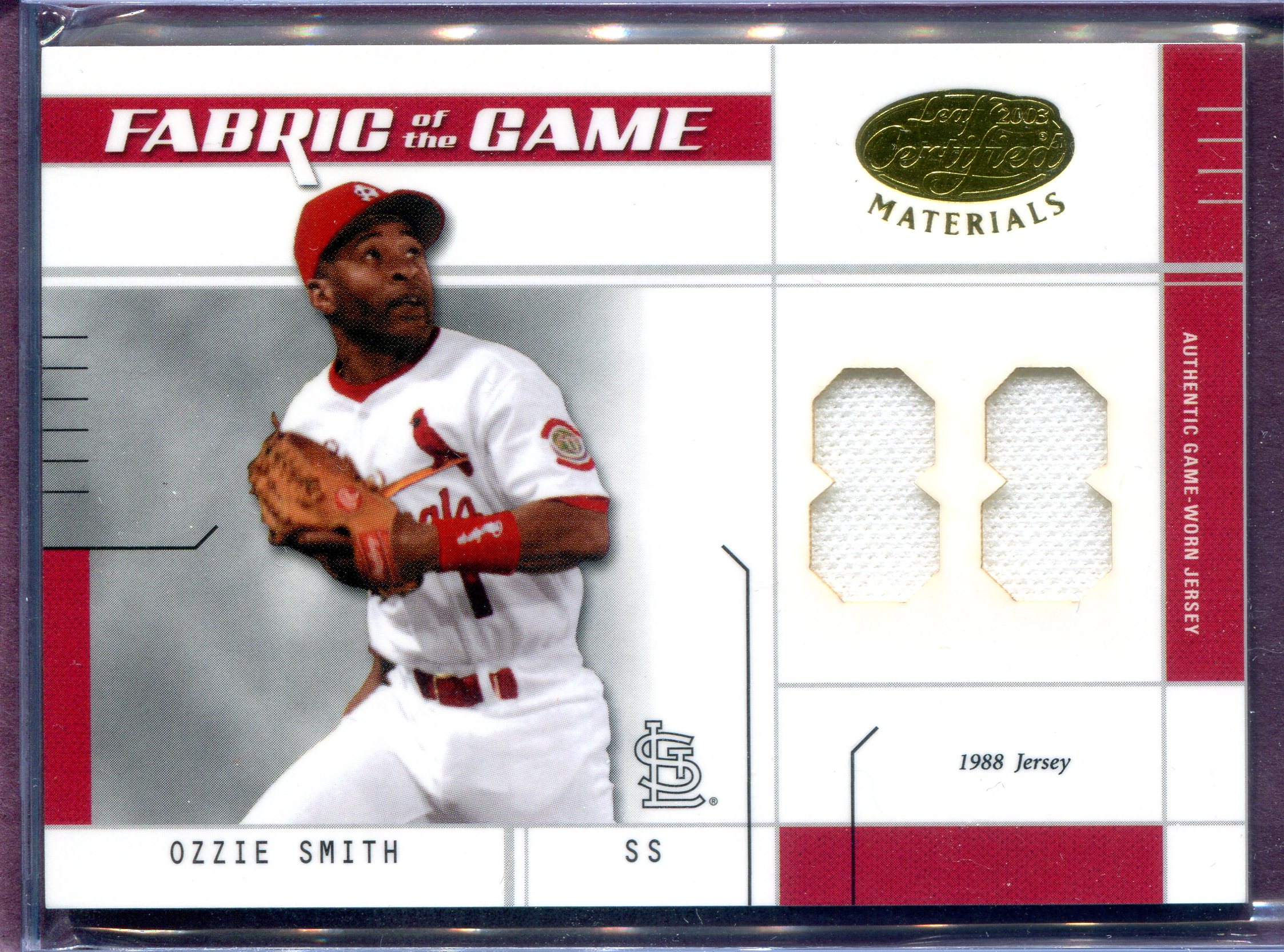 2003 Leaf Certified Materials Fabric of the Game #2JY Ozzie Smith JY/88
