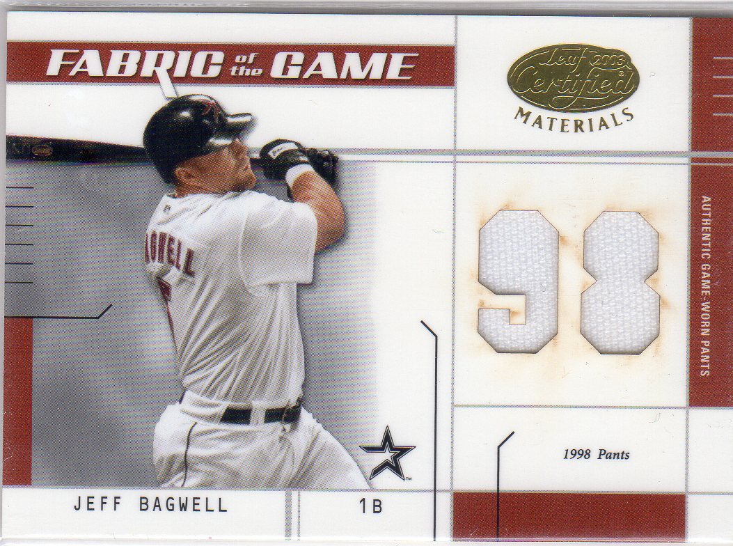 2003 Leaf Certified Materials Fabric of the Game #4JY Jeff Bagwell Pants JY/98