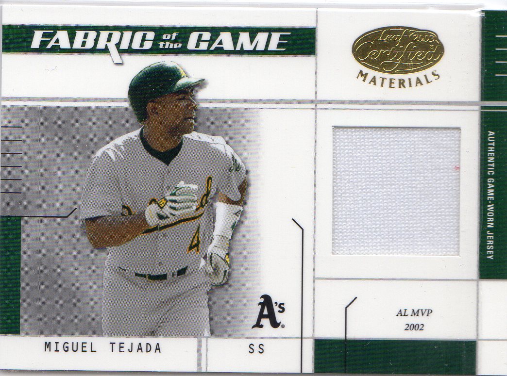 2003 Leaf Certified Materials Fabric of the Game #19IN Miguel Tejada IN/50