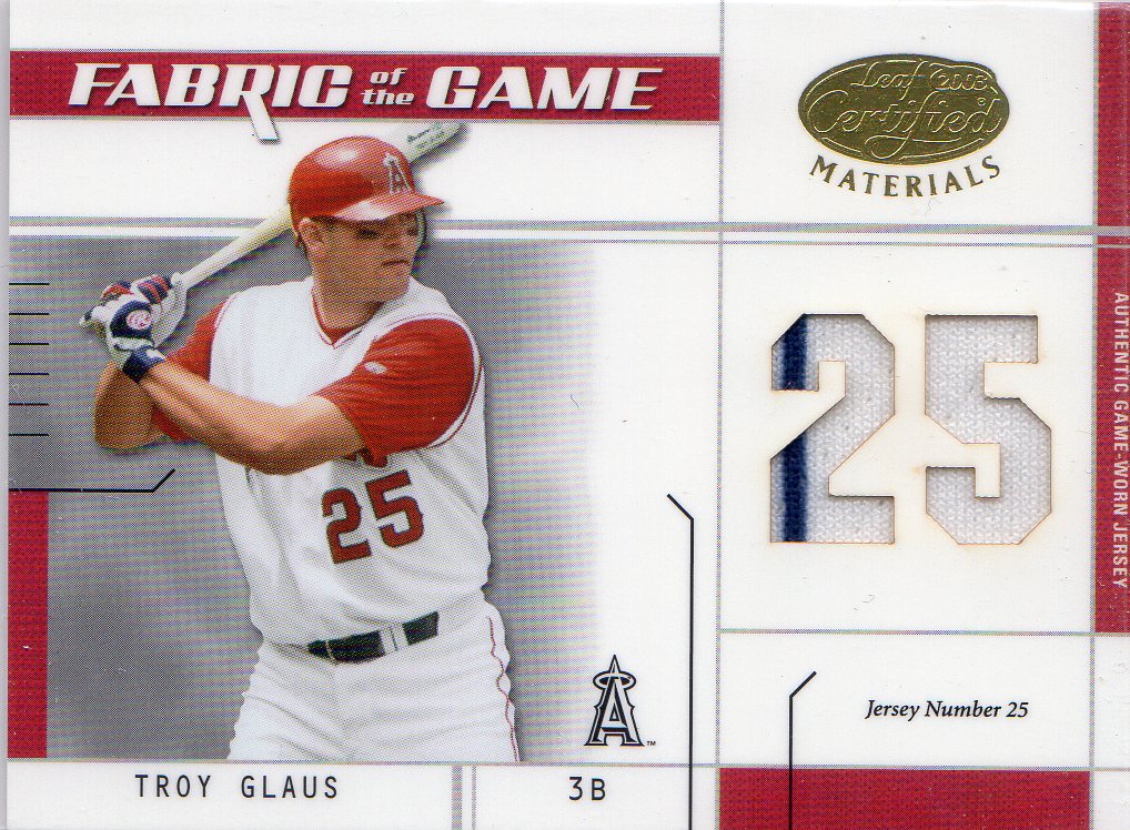 2003 Leaf Certified Materials Fabric of the Game #95JN Troy Glaus JN/25
