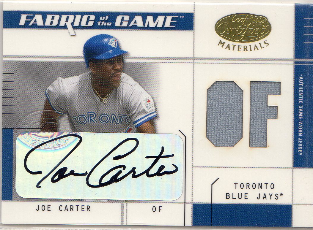 2003 Leaf Certified Materials Fabric of the Game Autographs #103PS Joe Carter PS/5