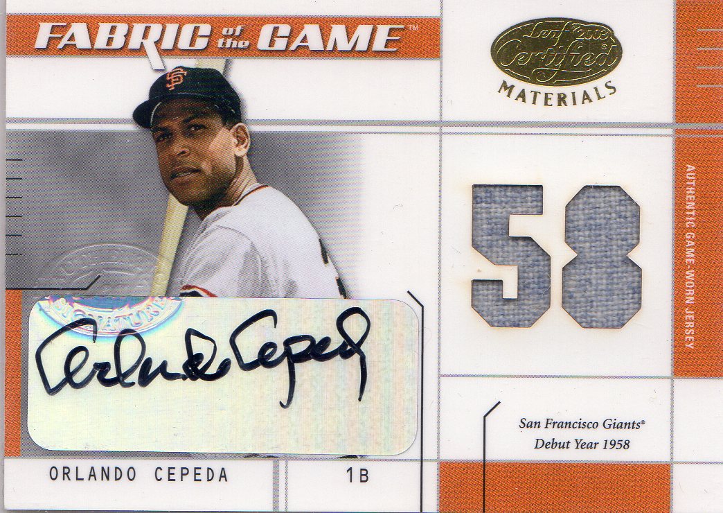 2003 Leaf Certified Materials Fabric of the Game Autographs #106DY Orlando Cepeda DY/5