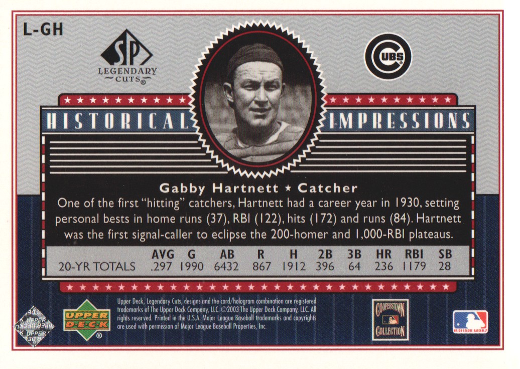 2003 SP Legendary Cuts Historical Impressions Silver #GH Gabby Hartnett back image