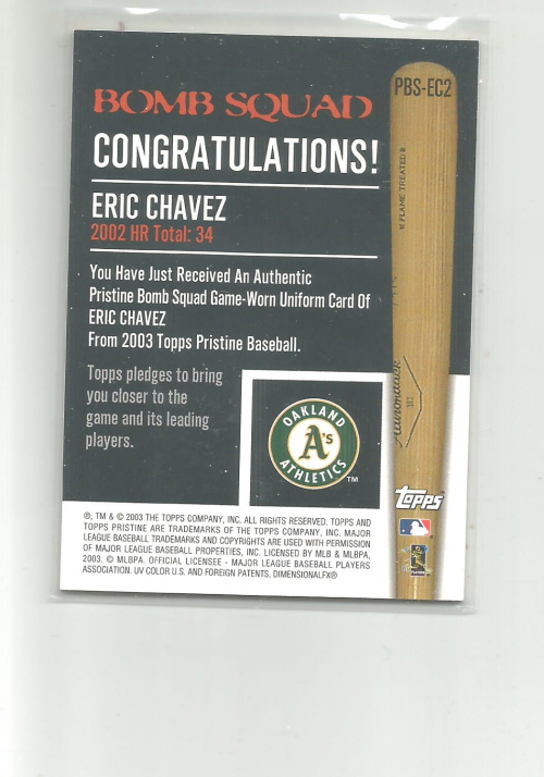 2003 Topps Pristine Bomb Squad Relics #EC2 Eric Chavez White Uni A back image