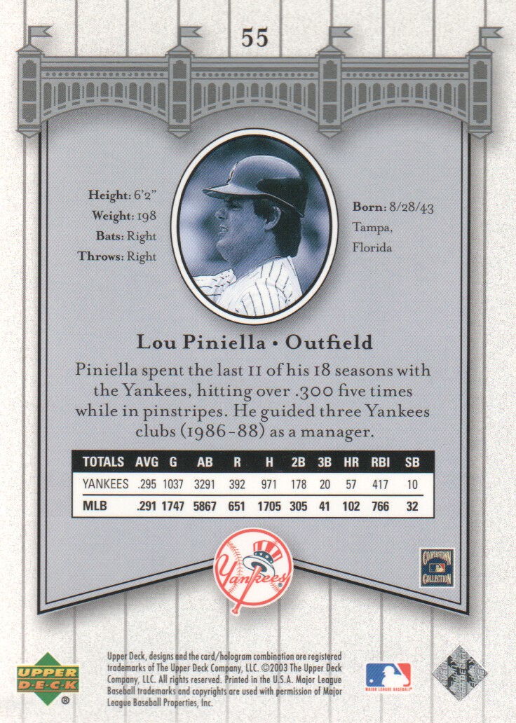 2003 Upper Deck Yankees Signature #55 Lou Piniella back image