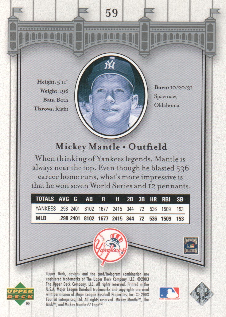 2003 Upper Deck Yankees Signature #59 Mickey Mantle back image