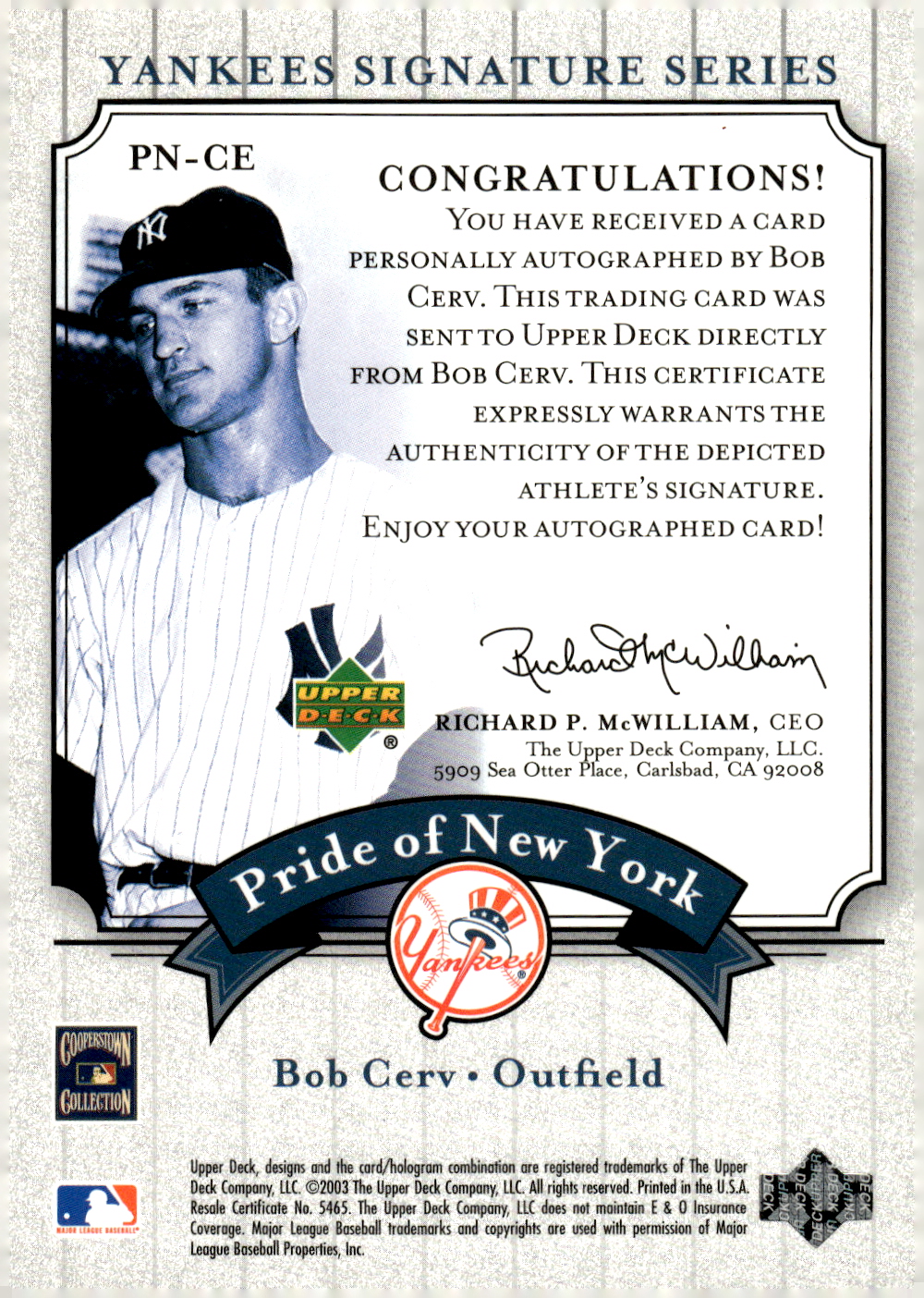 2003 UPPER DECK YANKEES SIGNATURE PRIDE OF NY AUTOGRAPHS ASSORTED SINGLES U-PICK - Picture 19 of 125