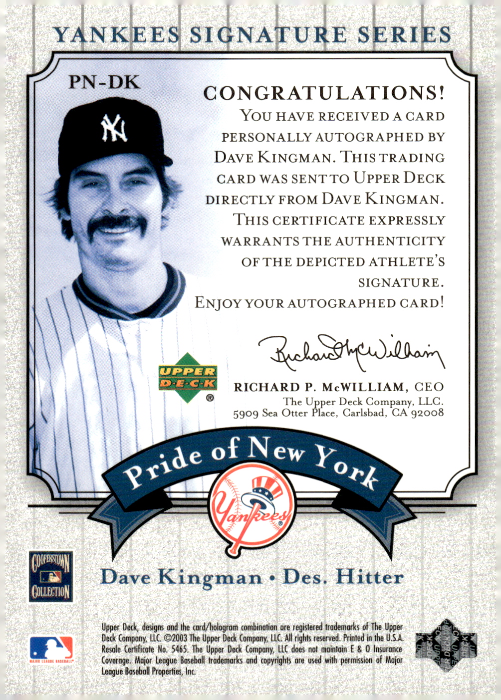 2003 UPPER DECK YANKEES SIGNATURE PRIDE OF NY AUTOGRAPHS ASSORTED SINGLES U-PICK - Picture 35 of 125