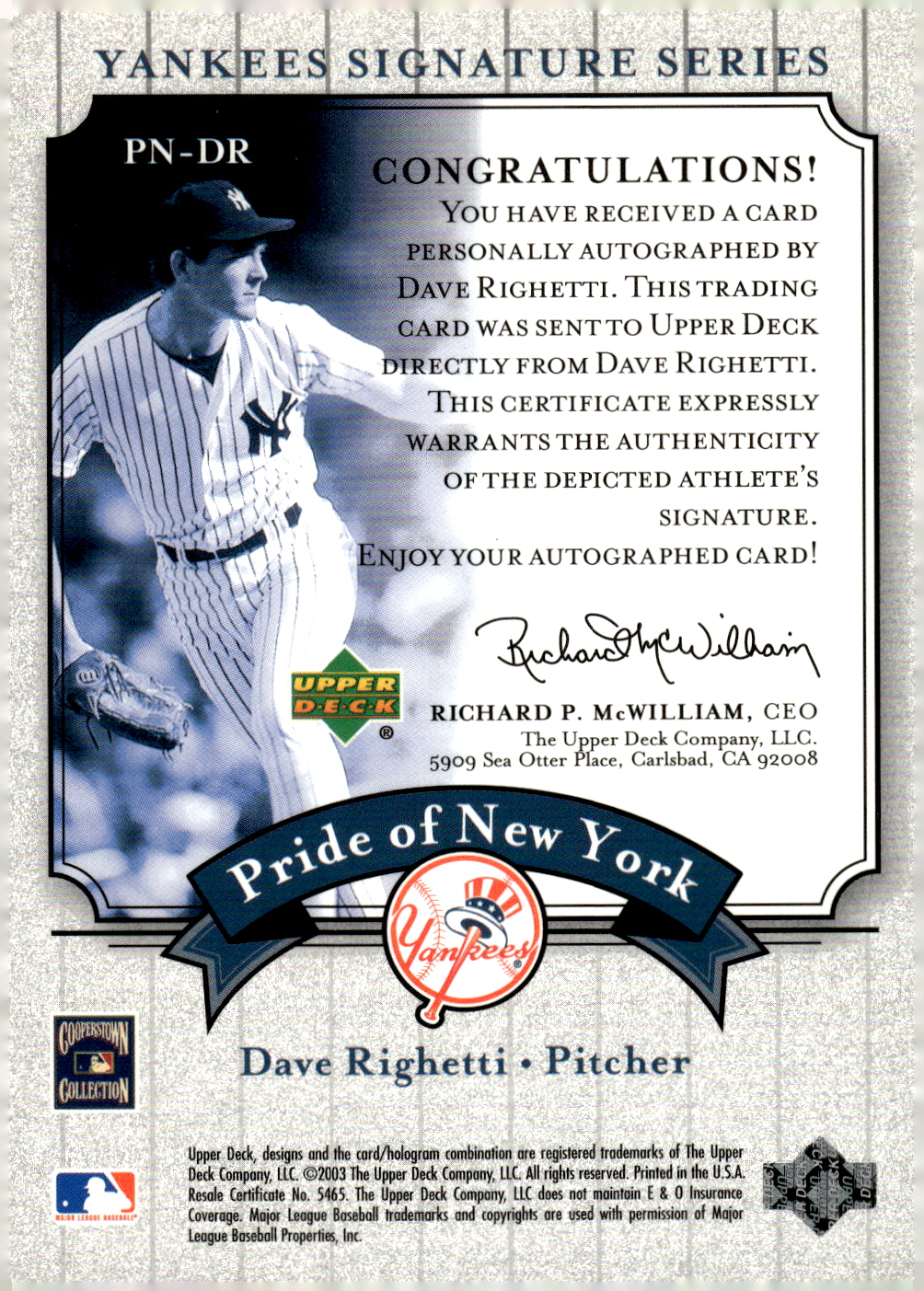 2003 UPPER DECK YANKEES SIGNATURE PRIDE OF NY AUTOGRAPHS ASSORTED SINGLES U-PICK - Picture 39 of 125