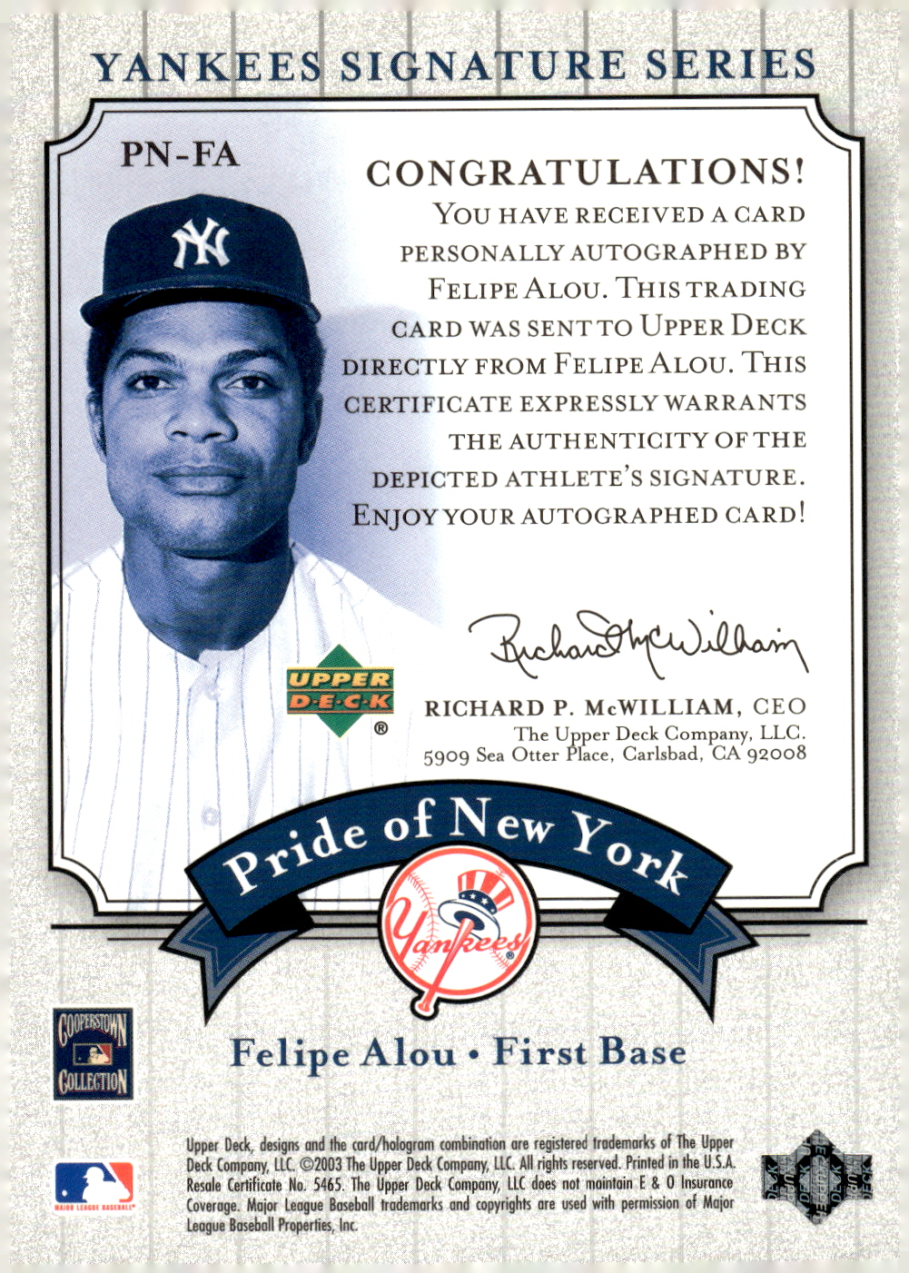 2003 UPPER DECK YANKEES SIGNATURE PRIDE OF NY AUTOGRAPHS ASSORTED SINGLES U-PICK - Picture 45 of 125