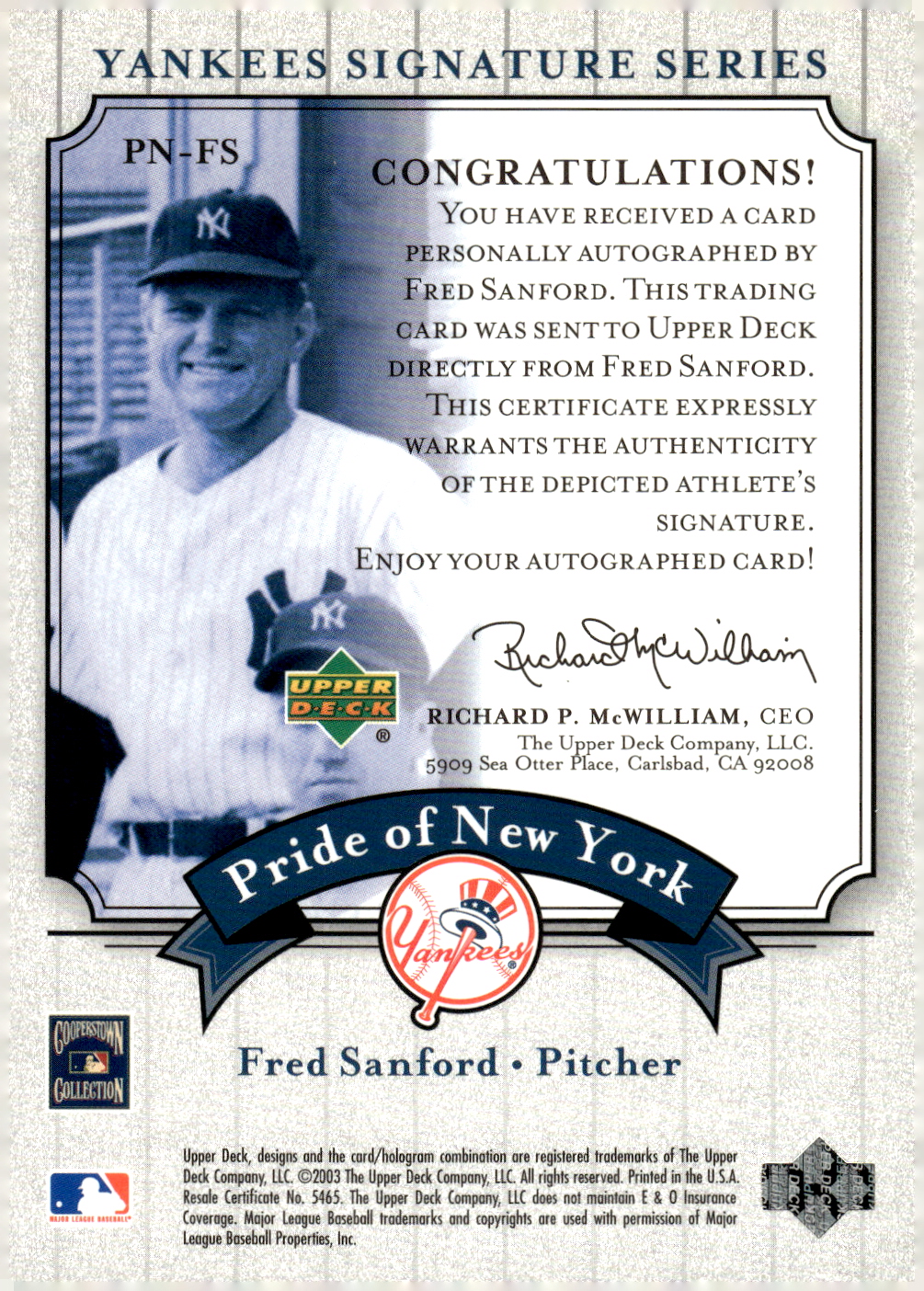 2003 UPPER DECK YANKEES SIGNATURE PRIDE OF NY AUTOGRAPHS ASSORTED SINGLES U-PICK - Picture 47 of 125