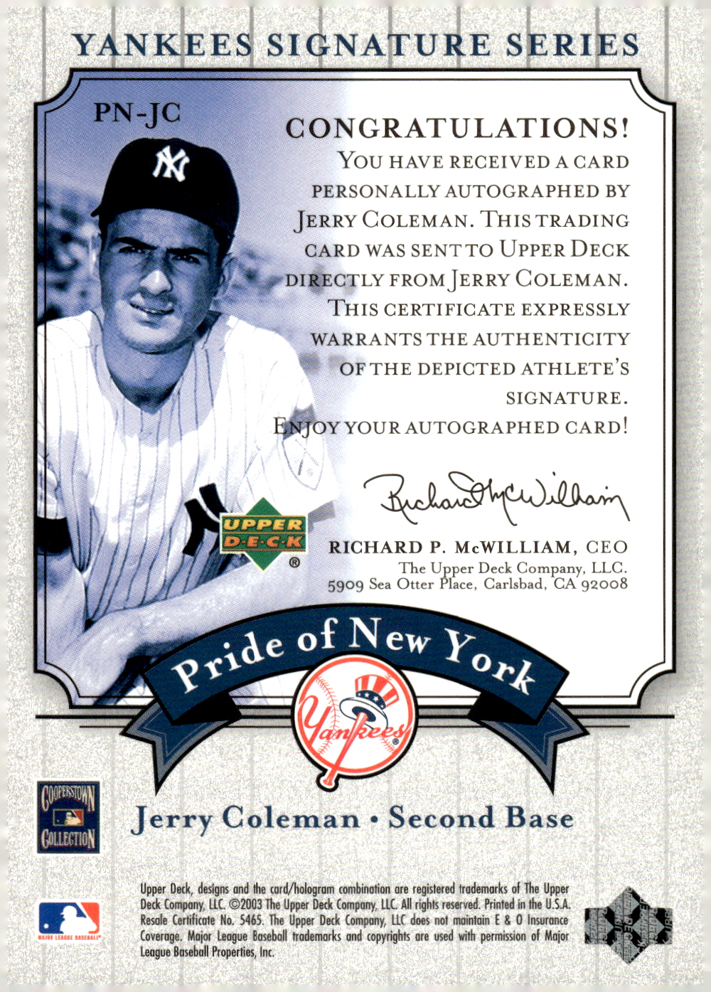 2003 UPPER DECK YANKEES SIGNATURE PRIDE OF NY AUTOGRAPHS ASSORTED SINGLES U-PICK - Picture 61 of 125