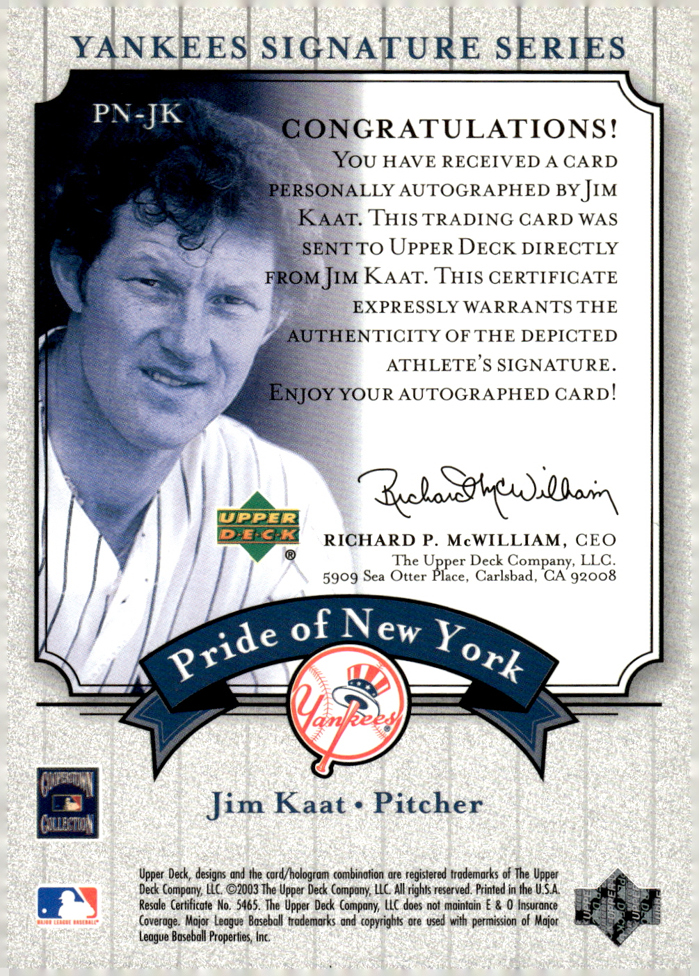 2003 UPPER DECK YANKEES SIGNATURE PRIDE OF NY AUTOGRAPHS ASSORTED SINGLES U-PICK - Picture 65 of 125