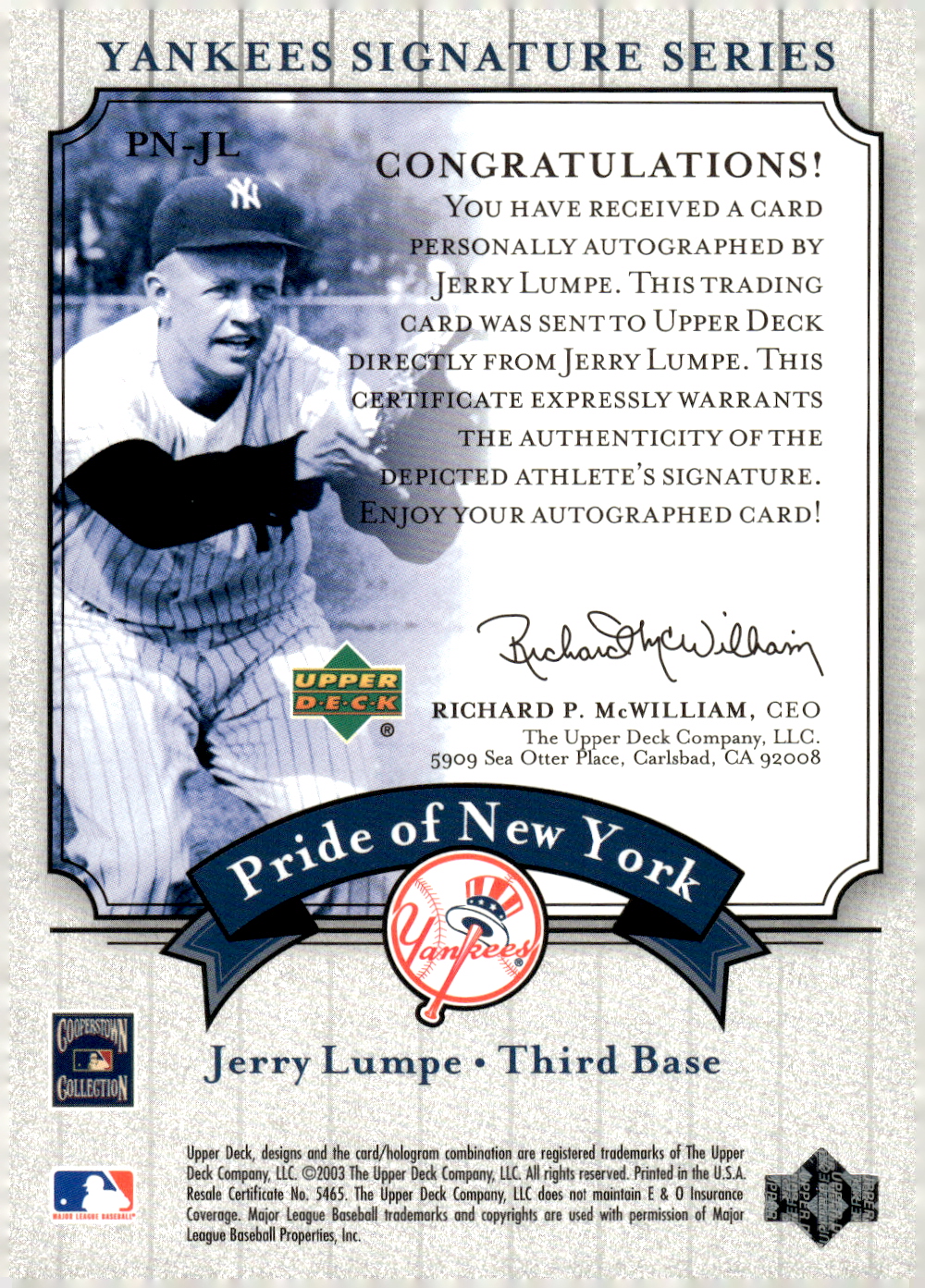 2003 UPPER DECK YANKEES SIGNATURE PRIDE OF NY AUTOGRAPHS ASSORTED SINGLES U-PICK - Picture 67 of 125