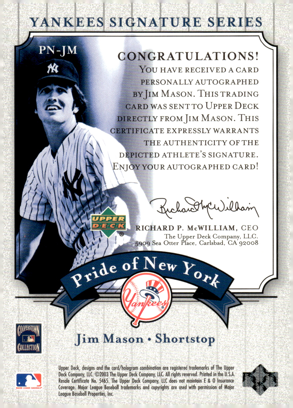 2003 UPPER DECK YANKEES SIGNATURE PRIDE OF NY AUTOGRAPHS ASSORTED SINGLES U-PICK - Picture 69 of 125