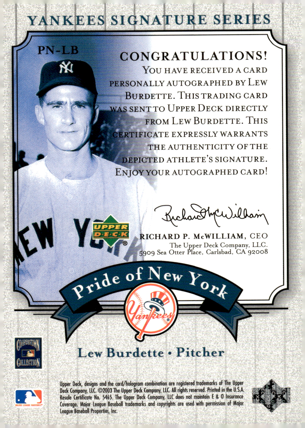 2003 UPPER DECK YANKEES SIGNATURE PRIDE OF NY AUTOGRAPHS ASSORTED SINGLES U-PICK - Picture 79 of 125