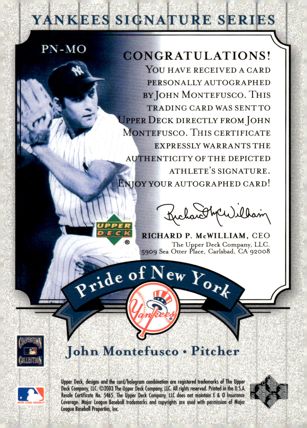 2003 UPPER DECK YANKEES SIGNATURE PRIDE OF NY AUTOGRAPHS ASSORTED SINGLES U-PICK - Picture 83 of 125