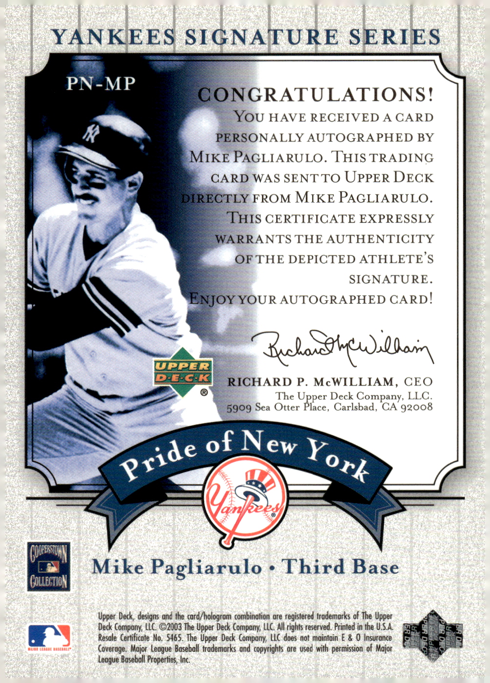 2003 UPPER DECK YANKEES SIGNATURE PRIDE OF NY AUTOGRAPHS ASSORTED SINGLES U-PICK - Picture 85 of 125