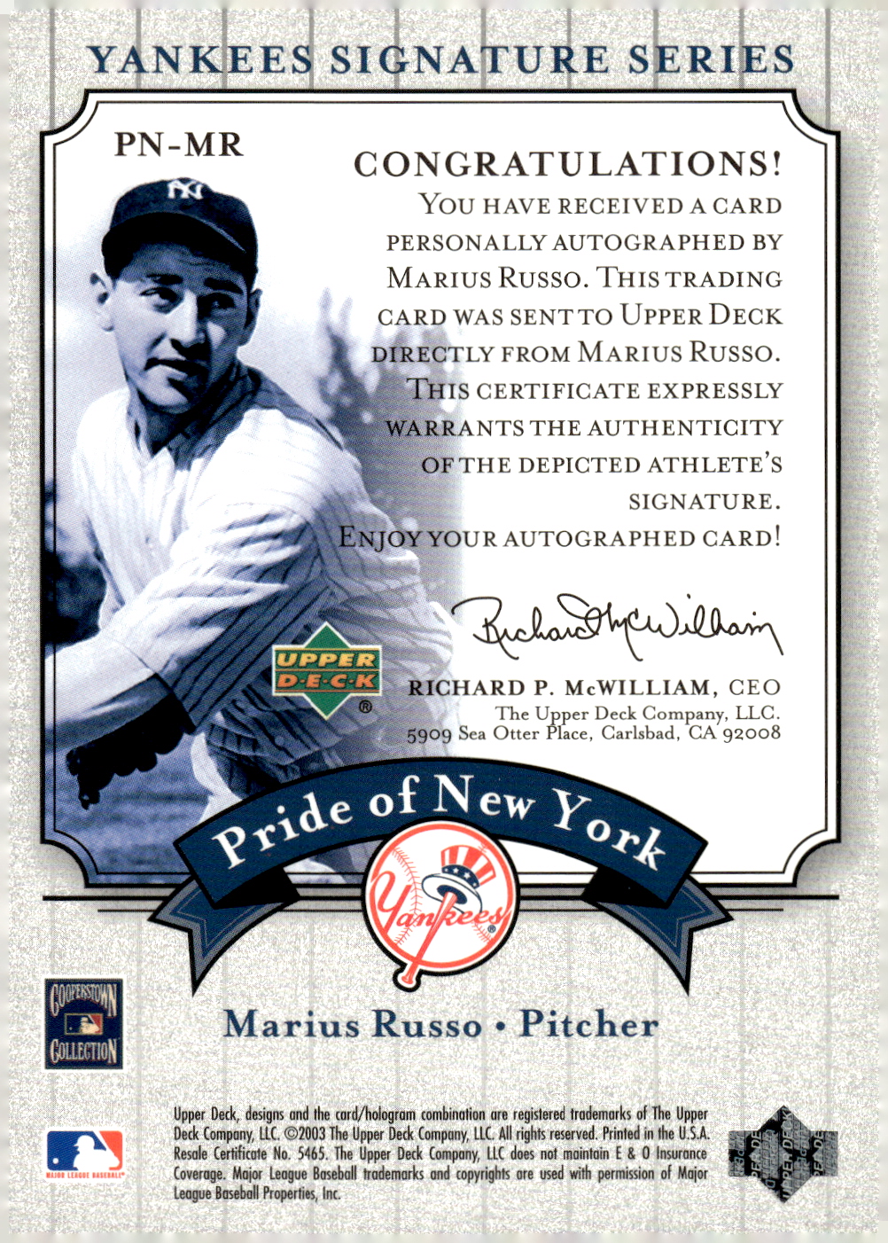 2003 UPPER DECK YANKEES SIGNATURE PRIDE OF NY AUTOGRAPHS ASSORTED SINGLES U-PICK - Picture 87 of 125