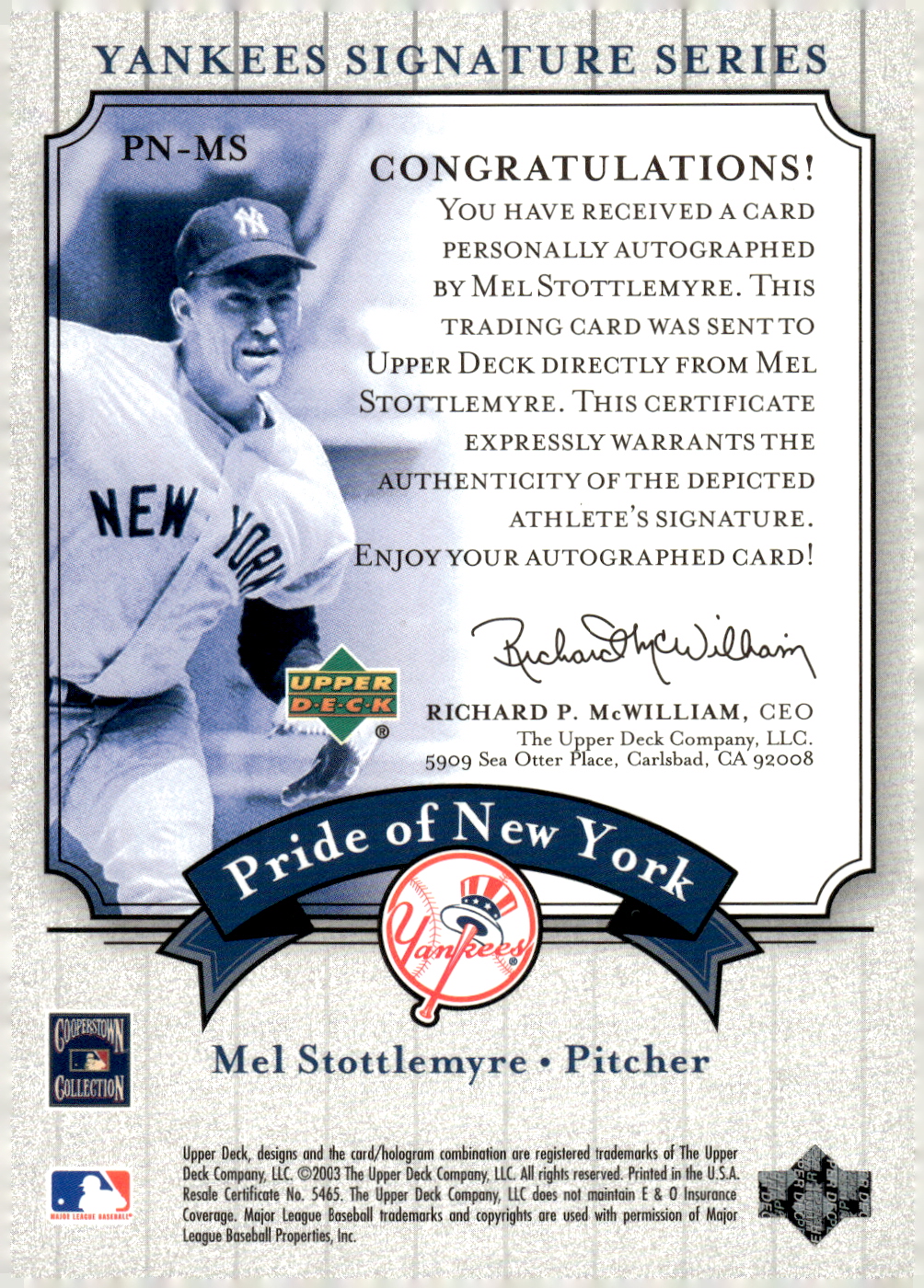 2003 UPPER DECK YANKEES SIGNATURE PRIDE OF NY AUTOGRAPHS ASSORTED SINGLES U-PICK - Picture 89 of 125