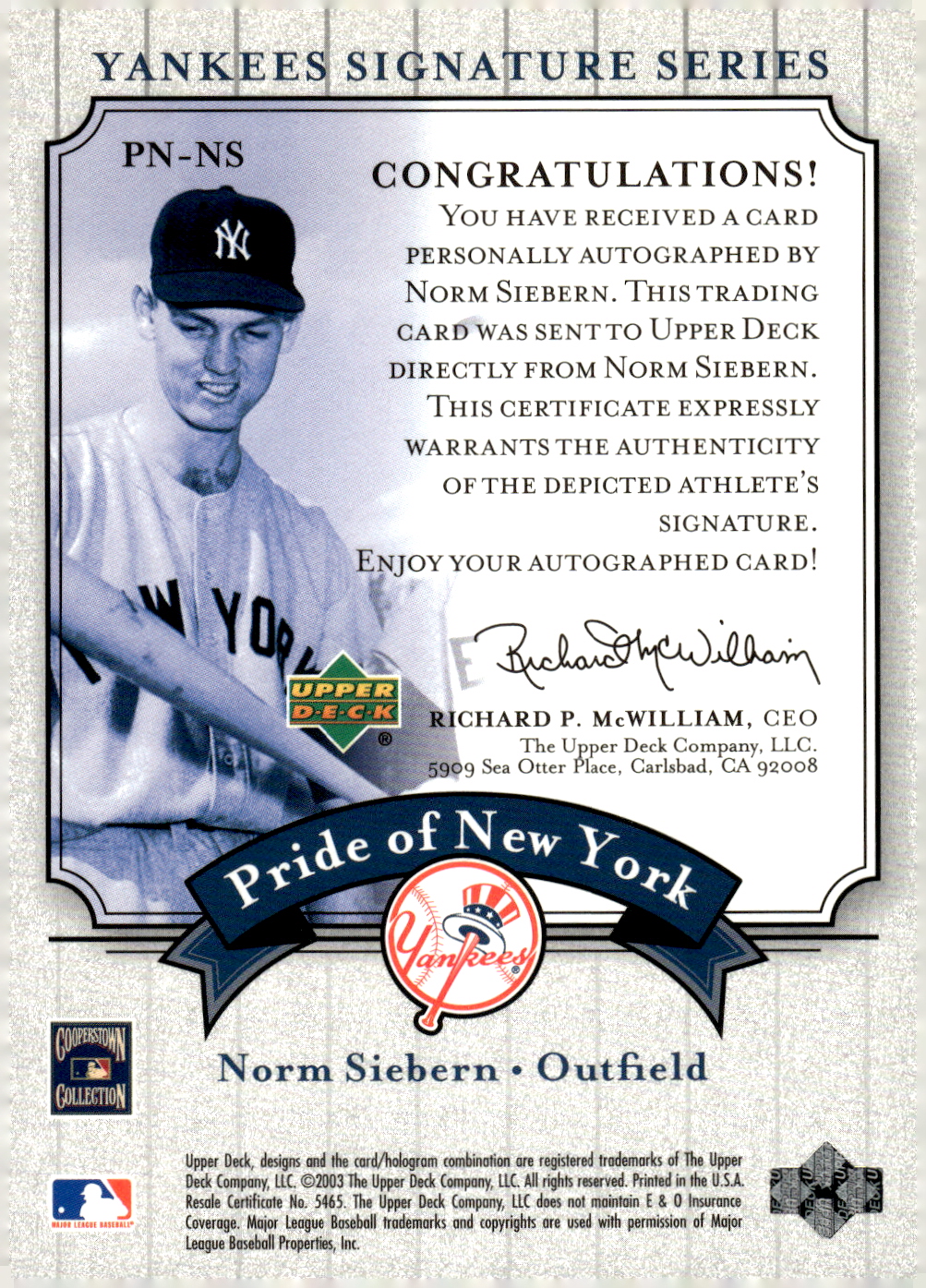 2003 UPPER DECK YANKEES SIGNATURE PRIDE OF NY AUTOGRAPHS ASSORTED SINGLES U-PICK - Picture 91 of 125