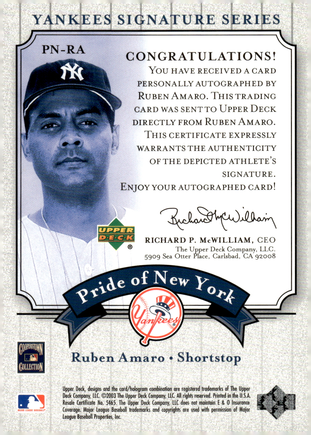 2003 UPPER DECK YANKEES SIGNATURE PRIDE OF NY AUTOGRAPHS ASSORTED SINGLES U-PICK - Picture 93 of 125