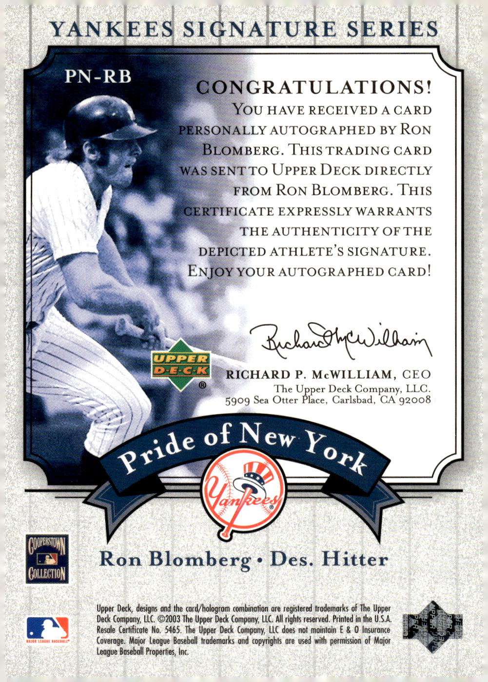 2003 UPPER DECK YANKEES SIGNATURE PRIDE OF NY AUTOGRAPHS ASSORTED SINGLES U-PICK - Picture 95 of 125