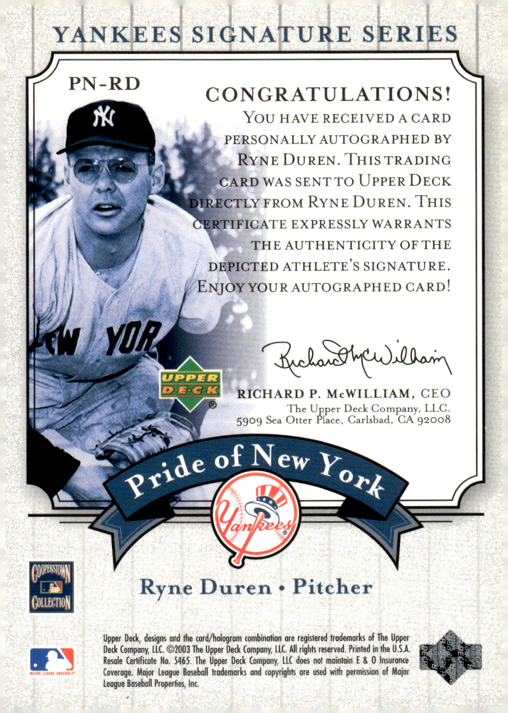2003 UPPER DECK YANKEES SIGNATURE PRIDE OF NY AUTOGRAPHS ASSORTED SINGLES U-PICK - Picture 97 of 125