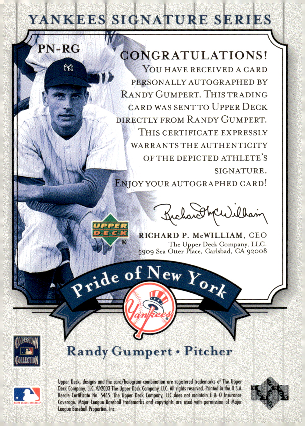 2003 UPPER DECK YANKEES SIGNATURE PRIDE OF NY AUTOGRAPHS ASSORTED SINGLES U-PICK - Picture 101 of 125
