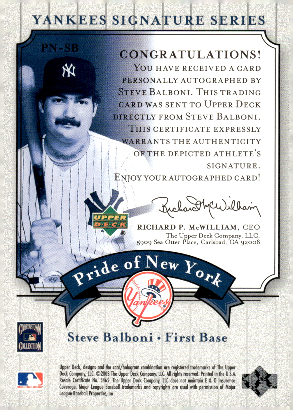 2003 UPPER DECK YANKEES SIGNATURE PRIDE OF NY AUTOGRAPHS ASSORTED SINGLES U-PICK - Picture 105 of 125