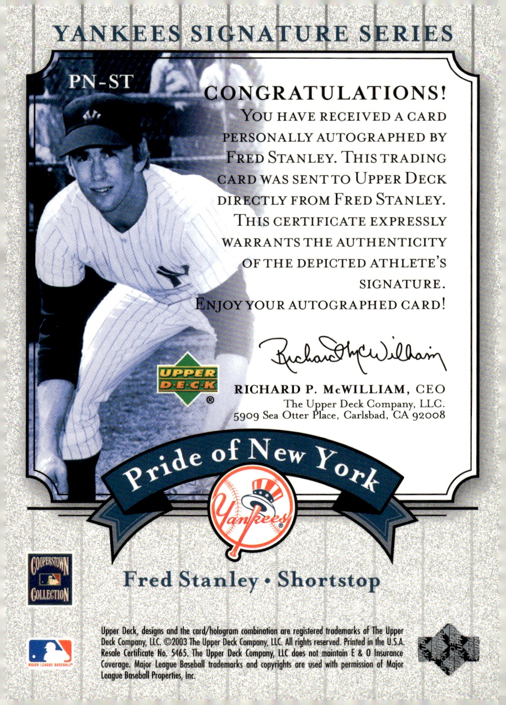 2003 UPPER DECK YANKEES SIGNATURE PRIDE OF NY AUTOGRAPHS ASSORTED SINGLES U-PICK - Picture 111 of 125