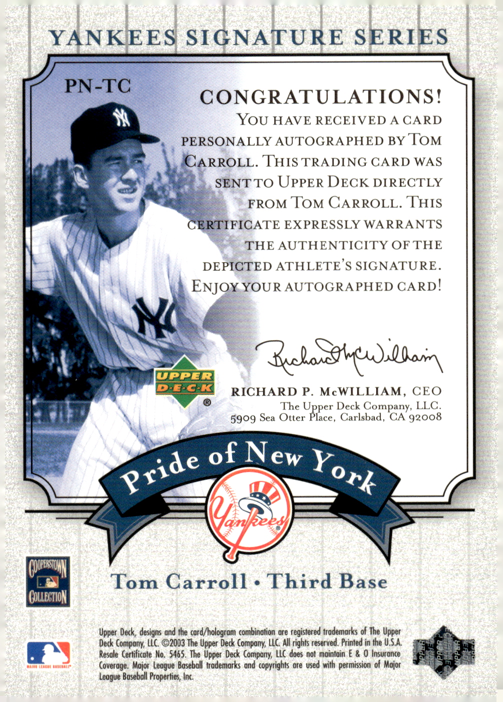 2003 UPPER DECK YANKEES SIGNATURE PRIDE OF NY AUTOGRAPHS ASSORTED SINGLES U-PICK - Picture 115 of 125