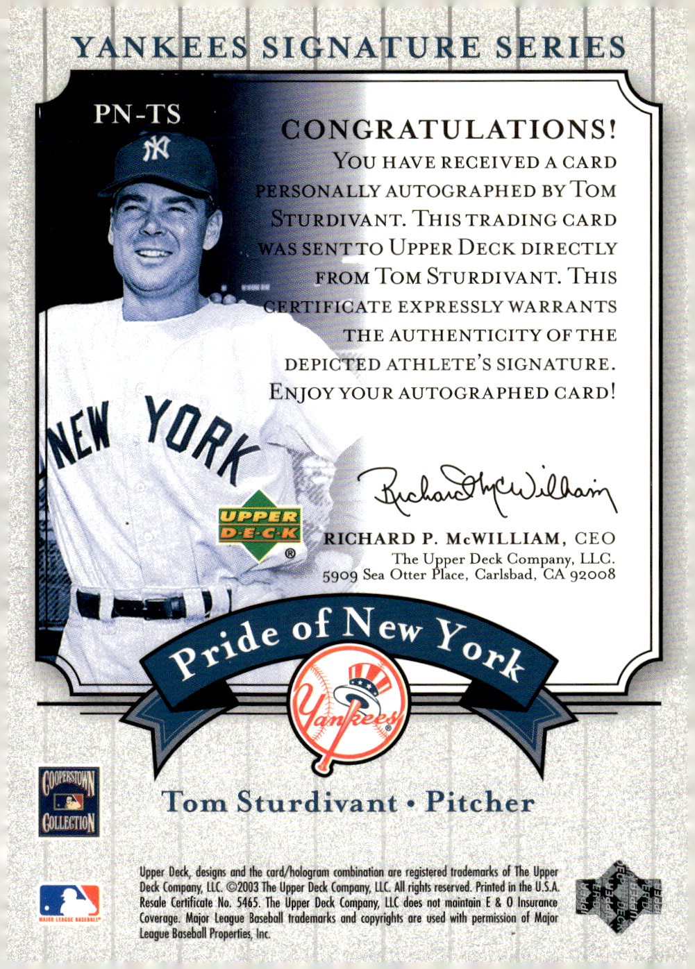 2003 UPPER DECK YANKEES SIGNATURE PRIDE OF NY AUTOGRAPHS ASSORTED SINGLES U-PICK - Picture 119 of 125