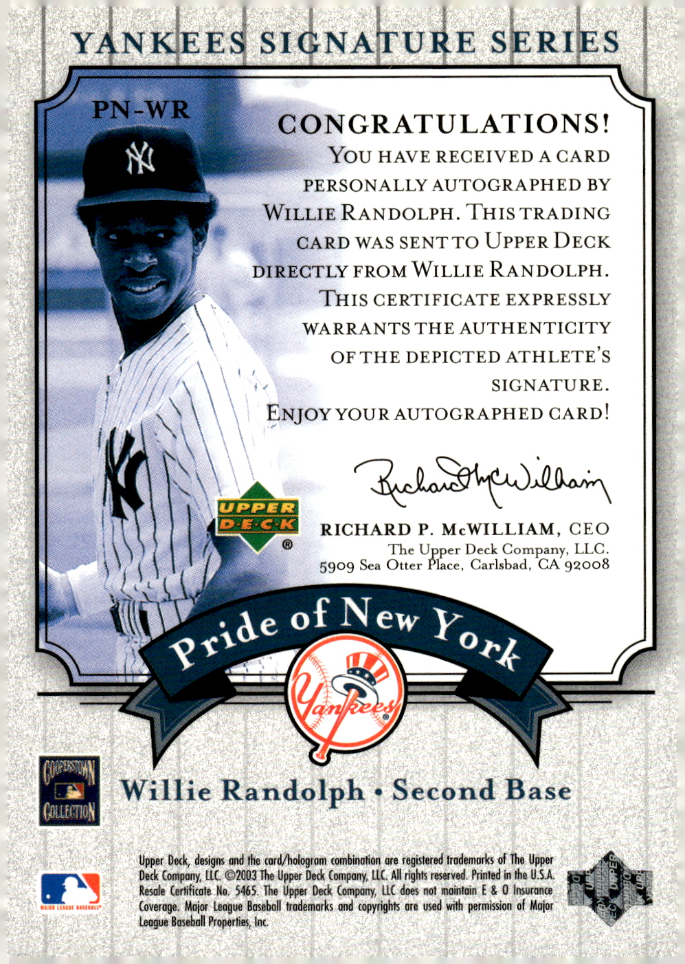2003 UPPER DECK YANKEES SIGNATURE PRIDE OF NY AUTOGRAPHS ASSORTED SINGLES U-PICK - Picture 125 of 125