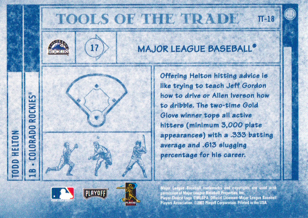2003 Absolute Memorabilia Tools of the Trade #TT18 Todd Helton back image