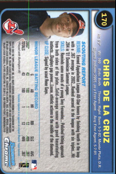 2003 Bowman Chrome #170 Chris De La Cruz RC back image