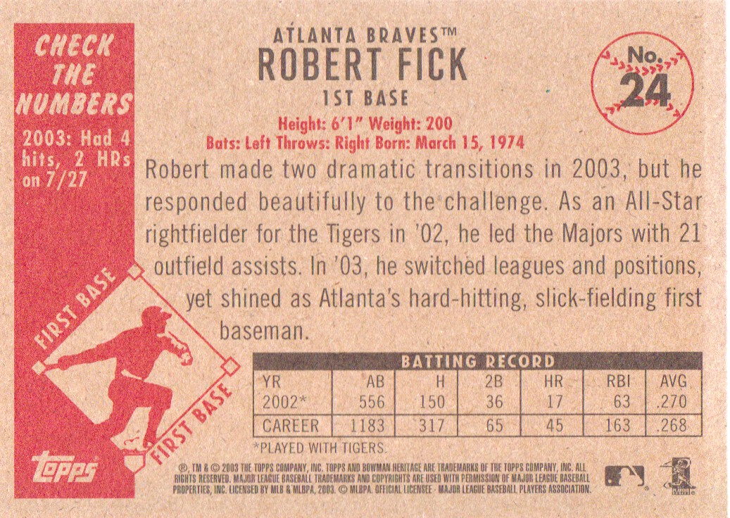2003 Bowman Heritage #24 Robert Fick back image