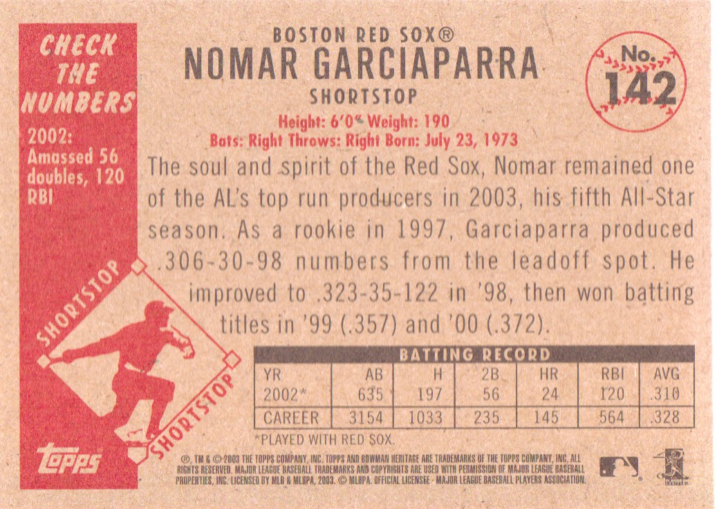 2003 Bowman Heritage #142 Nomar Garciaparra back image