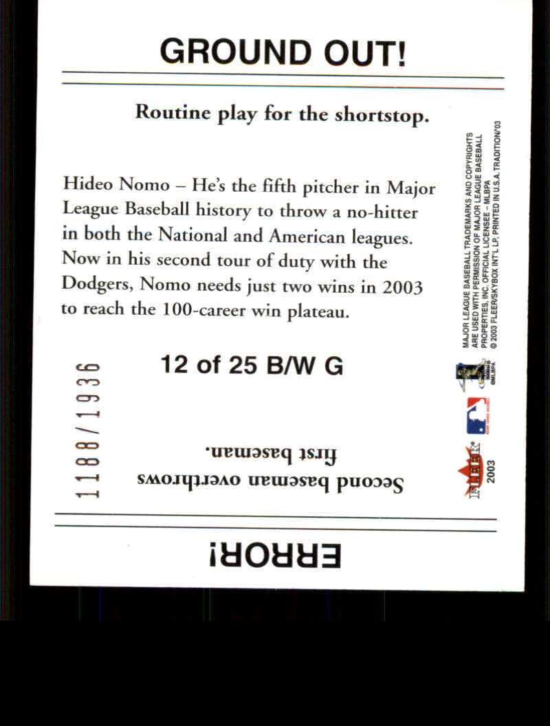 Tarjetas insertadas Fleer Tradition 2003 de béisbol "B and W Goudey/Stantouts" - Imagen 5 de 13