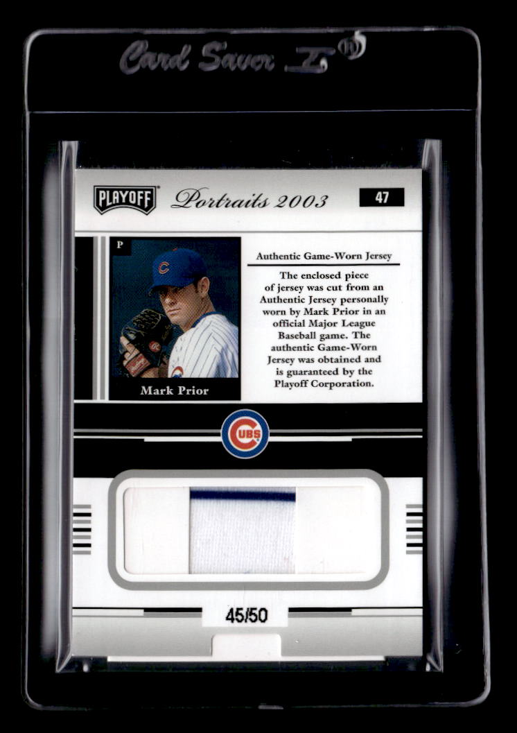 2003 Playoff Portraits Materials Silver #47 Mark Prior Jsy/50 back image