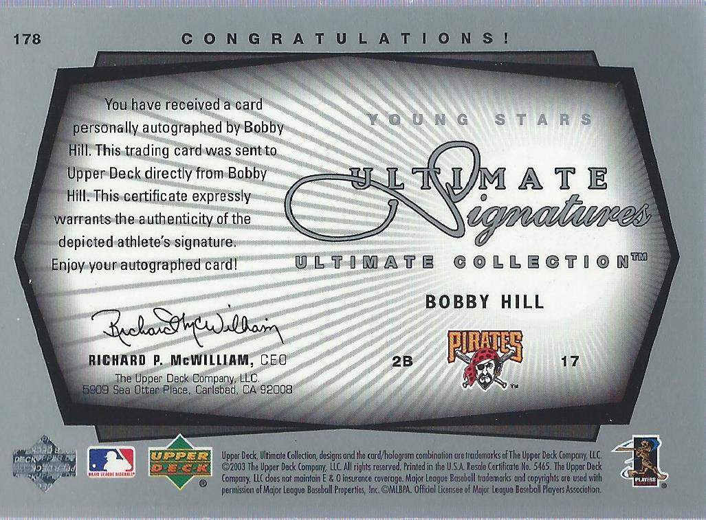 2003 Ultimate Collection #178 Bobby Hill YS AU back image