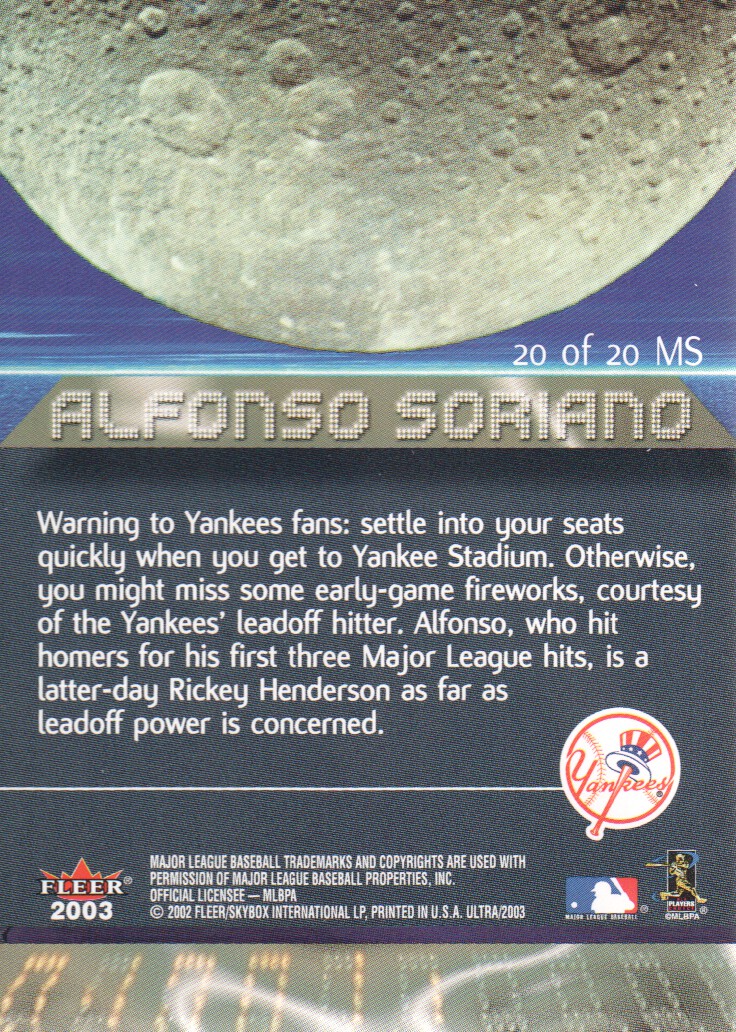 2003 Ultra Moonshots #20 Alfonso Soriano back image
