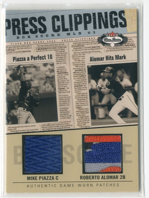 2003 Fleer Box Score Press Clippings Dual Patch #7 Mike Piazza/Roberto Alomar/150
