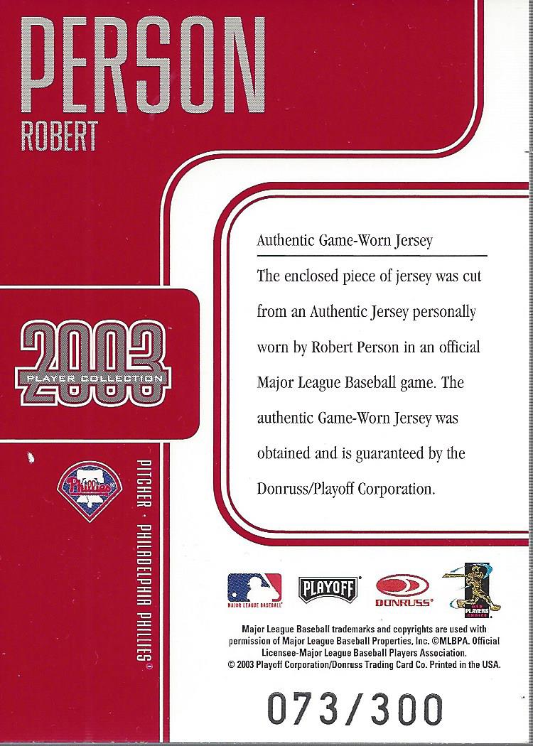 2003 Studio Player Collection #66 Robert Person Jsy back image