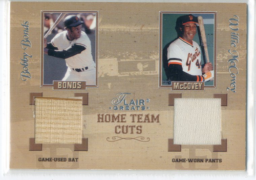2003 Flair Greats Home Team Cuts Game Used Dual #1 Bonds Bat/McCov Pants/100