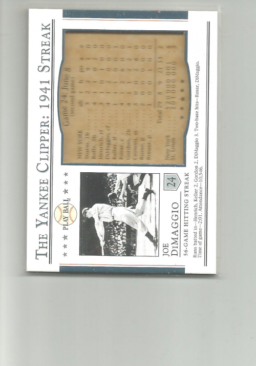 2003 Upper Deck Play Ball Yankee Clipper 1941 Streak #S24 Joe DiMaggio 41
